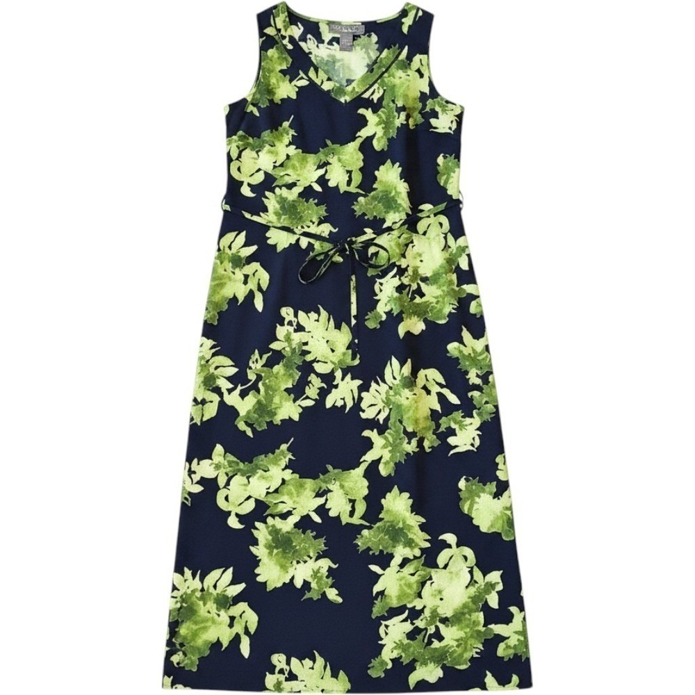 Norton McNaughton Petites Navy Blue Lime Green Floral Maxi Dress PM Sleeveless